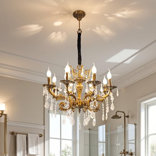 VRYGLE Lustre Cristal pour Salon Vintage: Lustre Baroque en Alliage de Zinc, suspension luminaire...