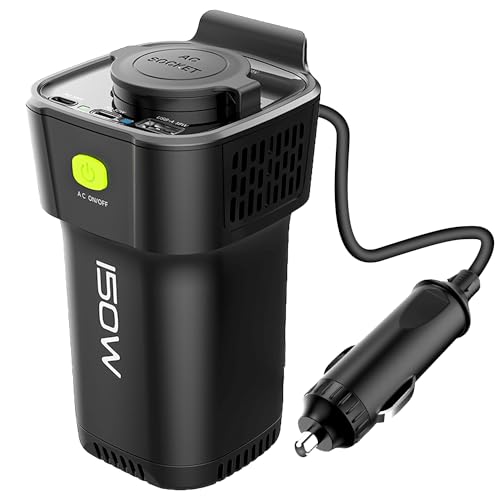 inversor 12v a 220v 150W para Coche,Convertidor con Puertos Doble USB- Adaptador Mechero Coche a Enchufe-Cargue Sus Dispositivos Electrónicos en Autocaravanas,Camper Furgoneta&Coche