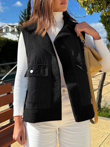 Tankaneo Womens Sherpa Denim Vest Oversized Fleece Lined Sleeveless Jean Jacket Winter Fuzzy Outerwear3