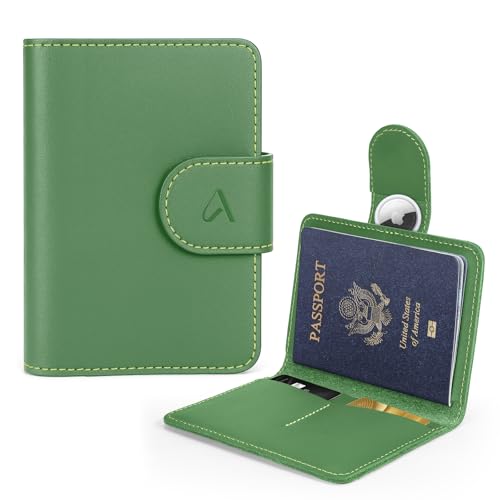 Image of ALLIVE Rfid Passport Holder for Travel Women, Rfid Passport Cover Wallet, Genuine Leather Passport Holder for Travel with AirTag Hidden, Airport Essentials, Travel Gifts (Avocado Green)