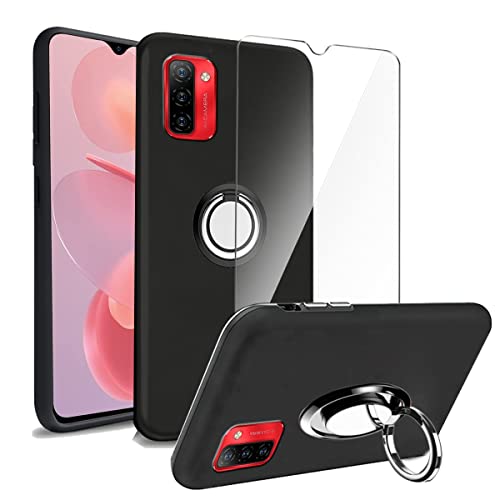 CQiuLi Coque pour Ulefone Note 12P (6,82") Noir étui + support pour téléphone à anneau, film de protection en verre trempé, ultra fin en silicone protecteur Bumper TPU souple Gel Case Cover