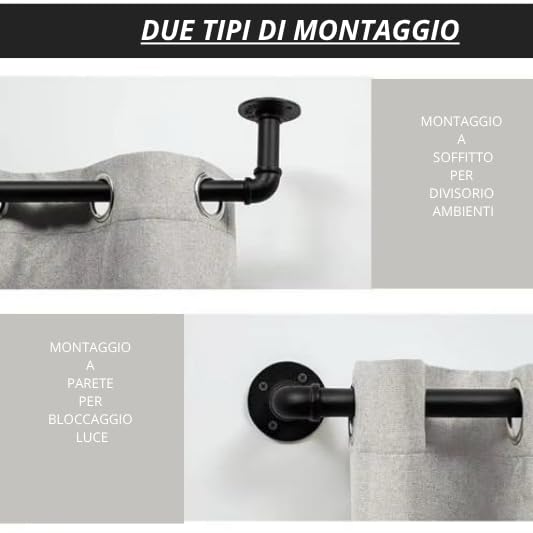 Bastone Per Tende Industriale Regolabile - Acciaio Inox 120-210 Cm Nero Satinato - Foto 10