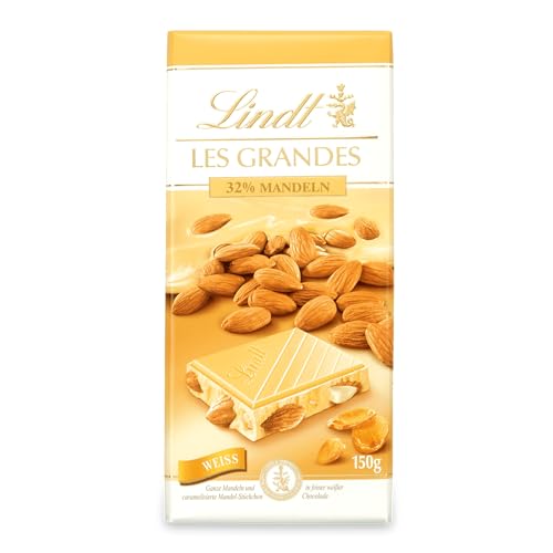 Lindt Chocolat Les Grandes Amandes | 150 g de table | Amandes entières et morceaux d'amandes caramélisées dans un chocolat blanc fin | Plaque de chocolat | Cadeau de chocolat