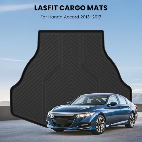 Image of LASFIT Trunk Mat for Honda Accord 2017 2016 2015 2014 2013 (Only Sedan) | All Weather Custom Fit Anti-Slip Pet Friendly Easy Clean TPE Trunk Liner Cargo Mat, Black (NOT Coupe & Hybrid)