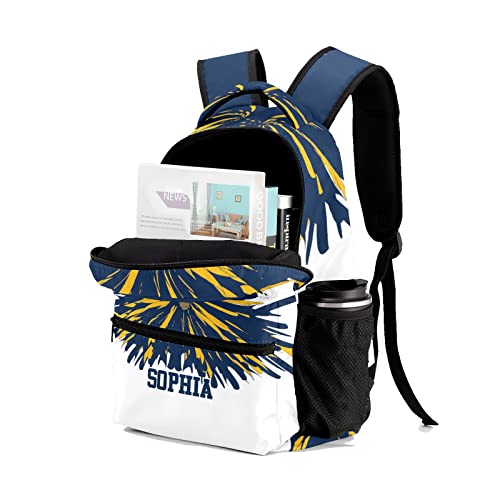 Cheerleader Navy Blue Gold Backpack Personalized Waterproof Casual Daypack Gift for Holiday Birthday3
