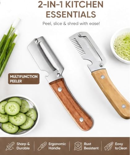 Image of 3 in 1 Stainless Steel Vegetable Peeler for Kitchen Multi-Functional Fruit & Veggie Shredder Slicer and Grater for Potatoes, Carrots, Cucumbers (Peeler Set of 2)