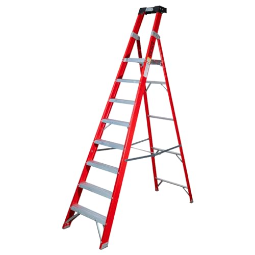 Excel Electricians Fibreglass Platform Step Ladder 8 Tread 2.51m EN131- Heavy Duty 8 Treads ladder, foldable ladder, folding step ladder, lightweight step ladder, fibreglass step ladder - Step ladders