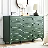 ORRD 12 Drawer Fluted Dresser for Bedroom, Mid Century Modern Chest of Drawers, Wood Storage Small Dresser Organizer for Bedroom Living Room Hallway Closet, Green