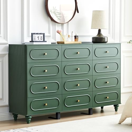 ORRD 12 Drawer Fluted Dresser for Bedroom, Mid Century Modern