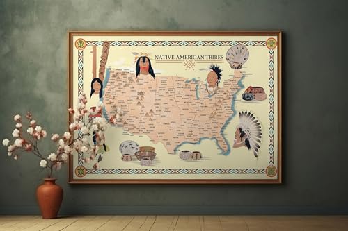 USA Native American Indian Tribes Map - Gifts for History Lovers - Classroom Poster Territory Tribal Spirit Nation. Wall Art Home Decor (16"x24")