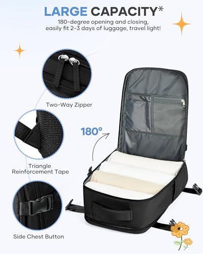 Image of coofay Large Black Travel Backpack Carry on Flight Approved Mochila De Viaje Personal Item Backpack for Airlines Frontier Airlines Personal Item Bag Large Backpacks for Travel Backpacks for Men Women