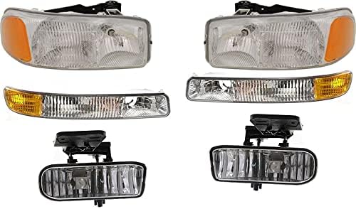 Garage-Pro Driver and Passenger Side Headlight Kit for GMC Yukon SL SLE SLT 2000-2006 Also Fits Yukon XL 1500 Halogen With bulb(s) W/Fog Light Parking Light Replaces# 15850352 15850351 10385054