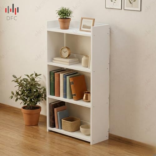Image of DFC Element Auburn Book Shelf Wooden 4 Tier Shelf For Living Room, Home & Bedroom Decor & Daily Essentials|Engineered Wood Storage Shelf with Space Saving Organizer, Open Display Design (White finish)
