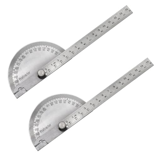2PCS Stainless Steels 0-180 Degrees Protractor, Angle Finder Tool Protractor, 7.6-Inch Arm Woodworking Ruler, Durable Adjustable Measuring Tool