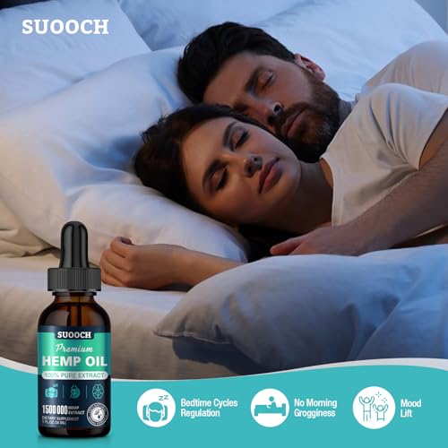 SUOOCH Hemp Oil Drops for Sleep, Premium Organic Maximum Strength, High Potency 100% Natural, Pain Relief 2 Pack 41fL8GOxaCL. SL500 - SUOOCH Hemp Oil Drops for Sleep, Premium Organic Maximum Strength, High Potency 100% Natural, Pain Relief 2 Pack