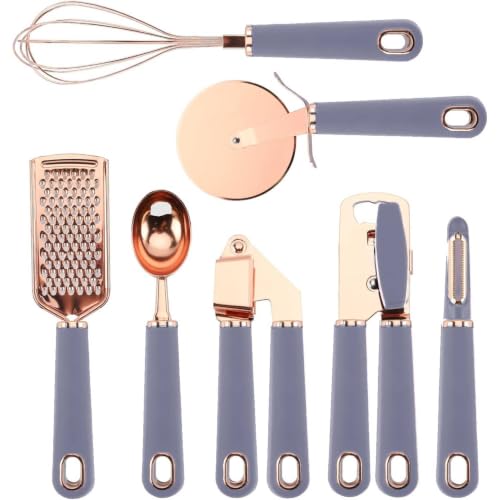 Image of COOK With COLOR 7 Pc Kitchen Gadget Set Copper Coated Stainless Steel Utensils with Soft Touch Grey Handles