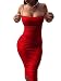 GOBLES Women's Sexy Spaghetti Strap Sleeveless Bodycon Mid Club Dress (S, Red)