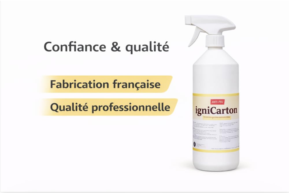 Spray Ignifuge Carton et papier 1L – Traitement Anti-Feu Certifié M1 – Protection Incendie pour Carton, Papier & Emballage – Prêt à l’Emploi – Fabriqué en France
