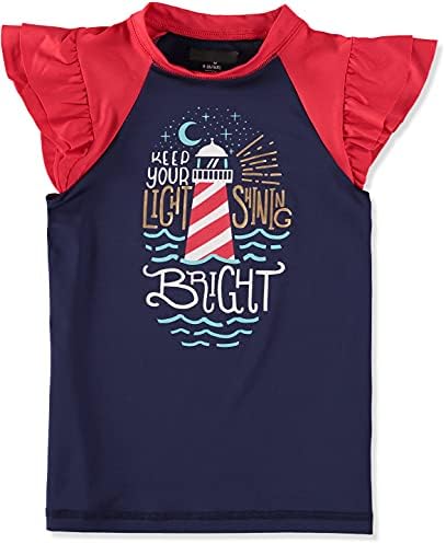 Rash Guard Girls Short Sleeve Swimwear Rashguard Swim Shirt (Lighthouse/Navy/Red, 6-6X)