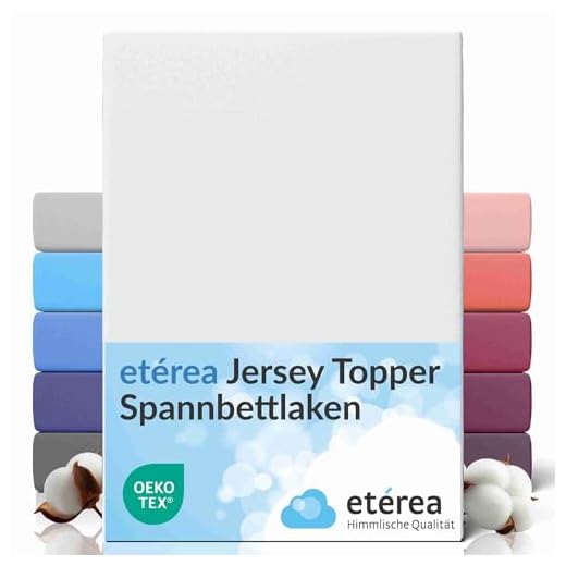 etérea Jersey Topper Boxspringbett Spannbettlaken 140x200 bis 160x200 cm - Superweiches Spannbetttuch aus 100% Baumwolle, Topper Bettlaken bis 10 cm Topperhöhe, Weiss