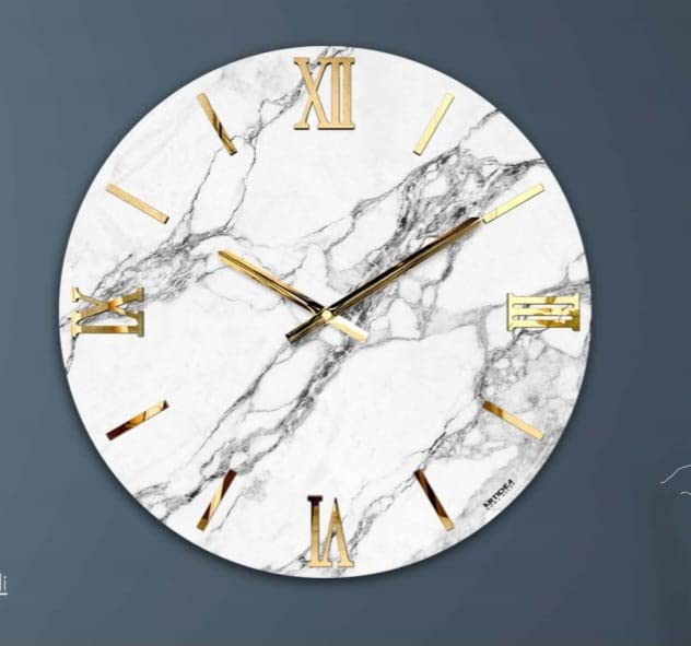 Generico Orologio da Parete, Soggiorno, Cucina, Moderno,Effetto marmo, Base legno, Lavorazione a resina, Numeri a rilievo, Diametro disponibile 40/60/80/100 cm, Made in Italy (40, Carrara)