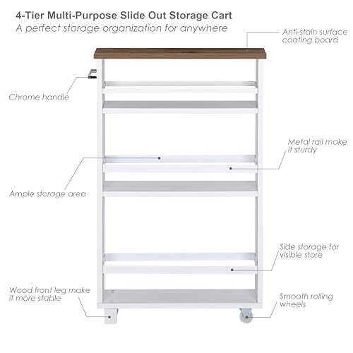 UTEX-Slim-Rolling-Storage-Cart-4-Tier-Utility-Cart-on-Wheels-Mobile-Kitchen-Storage-Cart-for-Narrow-Spaces-White UTEX Slim Rolling Storage Cart 4 Tier Utility Cart on Wheels Mobile Kitchen Storage Cart for Narrow Spaces White