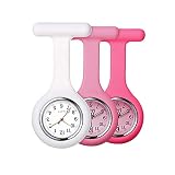 alladaga Set of 3 Nurse Fob Watches, Silicone Doctor Pocket Lapel Clip On Watches Gift (White Pink R