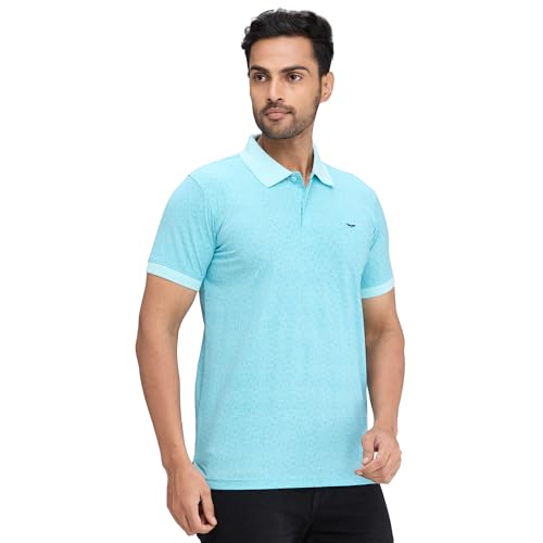 Image of Park Avenue Men's Slim Fit Print Pattern Cotton Polyester Blend Polo Neck Half Sleeve Casual T-Shirt