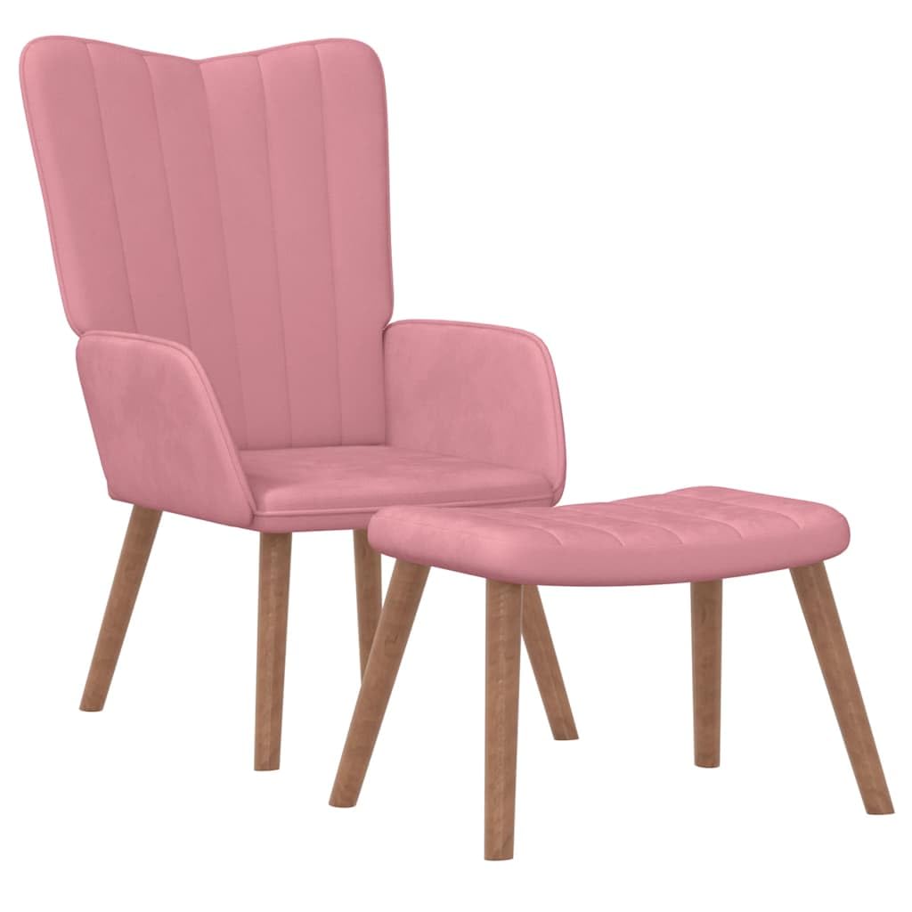 Fauteuil de salon en velours rose et son repose-pied chic
