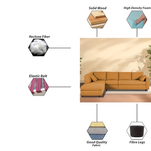 Image of Florian LHS 6 Seater L Shape Sofa Set for Living Room (Orange Fabric) Premium Fabric Sofa
