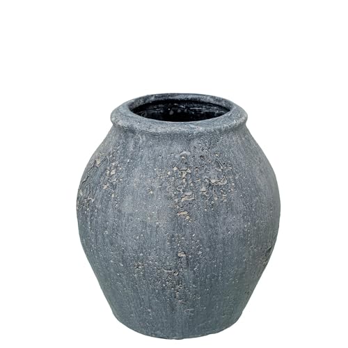DRW Jarron de sobremesa de Ceramica en Gris Rustico 14x14x15 cm