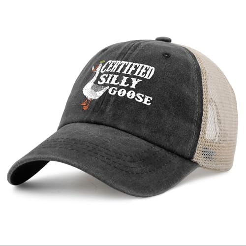 Image of Funny Goose Hat Silly Goose On The Loose Trucker Hat Women Vintage Mesh Cap for Summer | Funny Silly Goose Baseball Cap, Vintage Rave Bucket Hats for Men and Women, Ideas for Outdoor Party in Summer