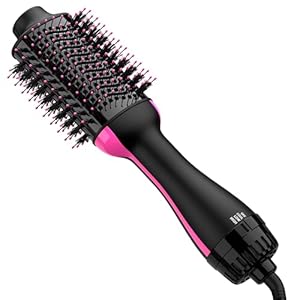 Hair Dryer and Blow Dryer Brush in One, 4 in 1 Hair Dryer and Styler Volumizer with Negative Ion Anti-frizz Ceramic Titanium Barrel Hot Air Straightener Brush 75MM Oval Shape, Black/Pink