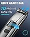 Beard Trimmer Men, Electric Shavers with 1-10 mm Zoom Wheel, Cordless Hair Clippers with Battery Indicator, Electric Razor USB Rechargeable, All-in-one Kit for Face & Body Grooming, Silver