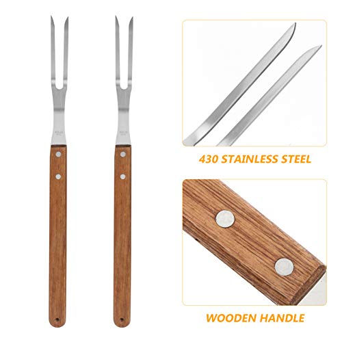 Cabilock 2Pcs Assar Churrasco Varas Com Punho De Madeira Carving Garfo de Aço Inoxidável Garfo de Ch