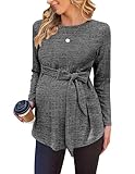 Ekouaer Women's Maternity Shirts Long Sleeve Pregnancy Tops Casual Ribbed Knit Winter Pregnant Blouses Medium Grey Medium