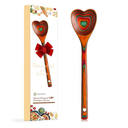 Wooden Heart Spoons - Heart Shaped Wooden Spoon Kitchenware for Cooking with Love, Unique Mother's Day Gifts for Cooks Hostesses Mom Grandma Wife Weddings House Warming Kitchen Accessories (Colorful)