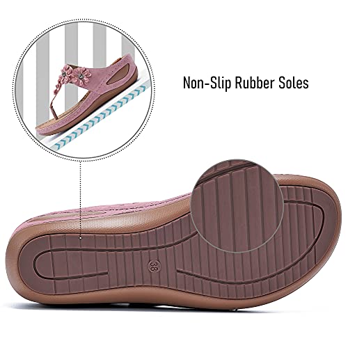 Fudynmalc Wedge Sandals For Women Summer Dressy: Comfortable Cushion Footbed Platform Flip Flops - Adjustable Hook Loop Wedges Orthopedic Shoes Pink Size 9.5 #TOP5