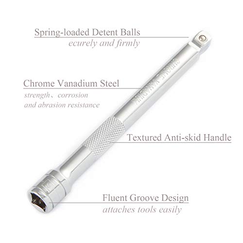 Vastools Wobble Socket Extension Bar Set 9-Pcak, 1/4",3/8" And 1/2" Drive Extension, Cr-V Steel & Visibility Markings, Partially Inserted For Wobble, Vastools #TOP5