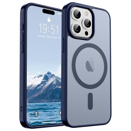 Image of SUPFINE Magnetic for iPhone 15 Pro Max Case (Compatible with MagSafe) (Military Grade Drop Protection) Slim Translucent Matte Shockproof with Anti-Fingerprint Phone Case,Navy Blue