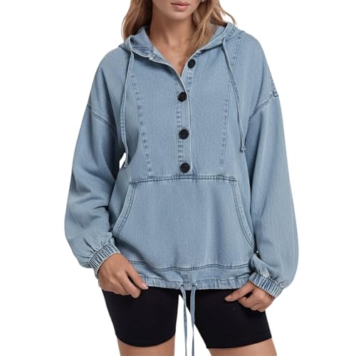 Veste à capuche en denim pour femme, le pull en jean fluide contre les brises du printemps