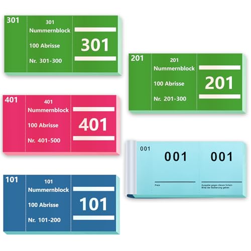 5 números dobles de haya, números 1 – 500, 3 colores, 5 x 10 cm, bloque numérico Tombola, papel suelto, tómbola numerada, números dobles, azul, verde, rosa