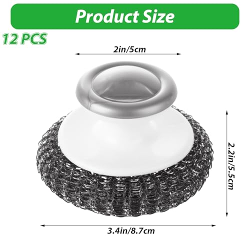 Image of 12 Pack Steel Wool Scrubber with Handle, Stainless Steel Wire Pot Scrubber Metal Sponge, Mesh Metal Scrubbers for Cleaning Dishes, Grills, Pans, Ovens