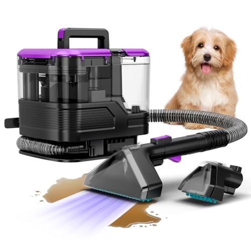 Vaconly Limpiador de alfombras y tapicería multiportátil, máquina limpiadora de alfombras de 21 Kpa, limpieza profunda de manchas para alfombras, asientos de coche, mascotas, sofás, con doble cepillo