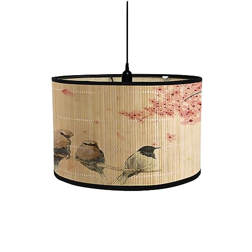 Paralume In Bambù Naturale - Diametro 30 Cm, Per Lampade E27, Design Uccelli
