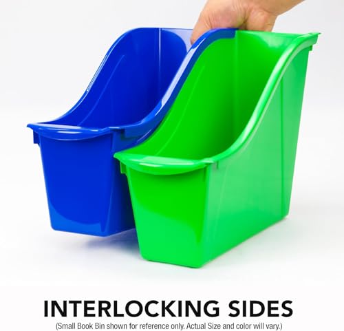Image of Storex Large Book Bin, Interlocking Plastic Organizer for Home, Office and Classroom, Teal, 6-Pack (71107A06C)