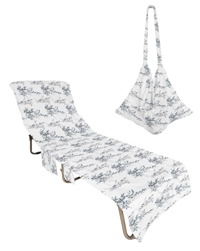 Farmhouse Botanical Beach Lounge Chair Towel Cover, Soft Chaise Lounge Towel with Side Pockets Patio Pool Chairs Cover for Beach/Pool Sunbathing 29x85 Spring Floral Summer Flowers