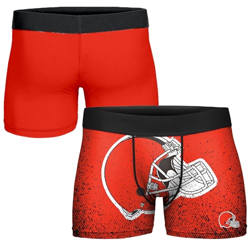 FOCO NFL Men's Officially Licensed Team Color Primary Logo Football Fan Essential Boxer Briefs Underwear - Cleveland Browns - Large