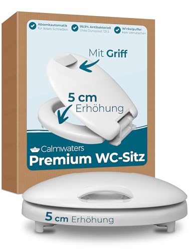 Calmwaters WC-Sitz erhöht, + 5 cm Erhöhung, stabiler Griff, Absenkautomatik, Made in EU, antibakteriell, univeral, oval, Duroplast, Toilettensitz Calmwaters WC-Sitz erhöht, + 5 cm Erhöhung, stabiler Griff, Absenkautomatik, Made in EU, antibakteriell, univeral, oval, Duroplast, Toilettensitz