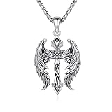 YEESIA Kreuzkette für Damen und Herren, 925er Sterlingsilber, Engelsflügel-Kreuzanhänger,...